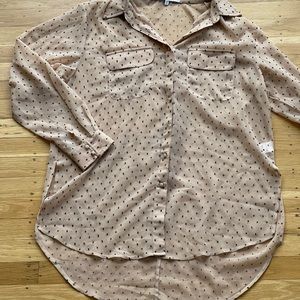 L’academie | Tan/Blk Polka Dot Sheer Blouse | XS